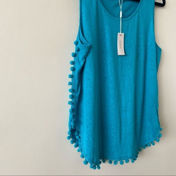 NWT-CUPIO Linen Blend Pom Pom Tank Top (Size:Large) - Picture 4 of 9